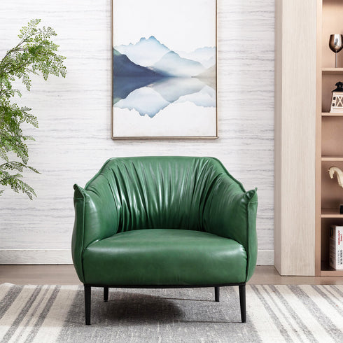 Kadar Leather Barrel Chair-Green Modern Leather Chair | Accent Chairs | Kinwell Furniture | Barrel Chairs